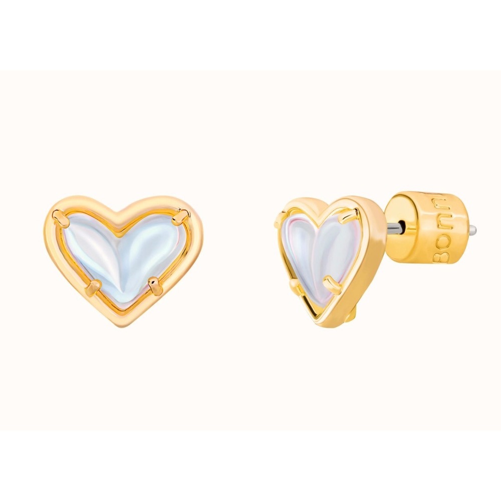 Alicia Bonnie "In Love" Gold Heart Stud Earrings Mother of Pearl NWT